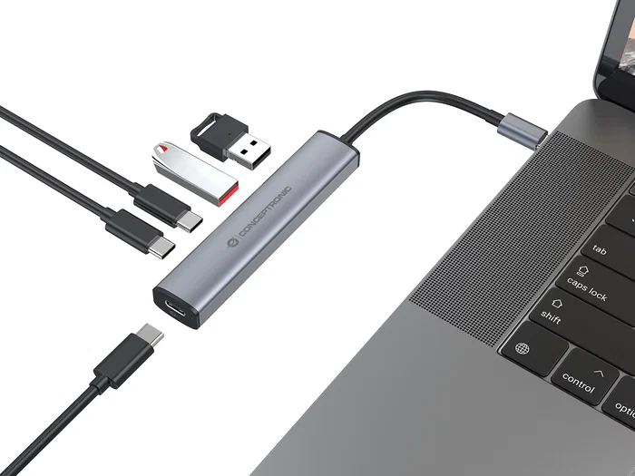 Conceptronic HUBBIES22G Hub USB 3.2 Gen 1 Type-C con 5 puertos y 100W PD Gris Conceptronic HUBBIES22G Hub USB 3.2 Gen 1 Type-C con 5 puertos y 100W PD Gris