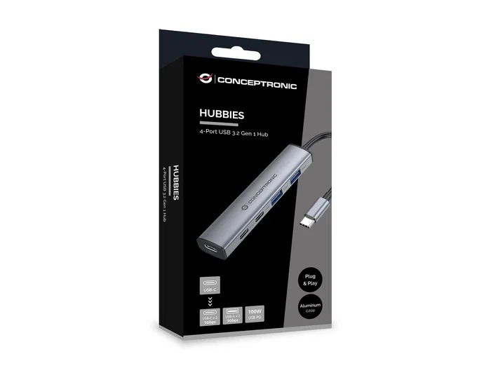 Conceptronic HUBBIES22G Hub USB 3.2 Gen 1 Type-C con 5 puertos y 100W PD Gris Conceptronic HUBBIES22G Hub USB 3.2 Gen 1 Type-C con 5 puertos y 100W PD Gris