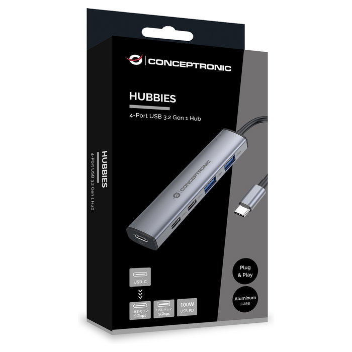 Conceptronic HUBBIES22G Hub USB-C con 5 puertos y 100W PD