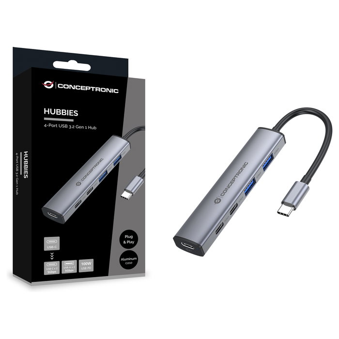 Conceptronic HUBBIES22G Hub USB-C con 5 puertos y 100W PD