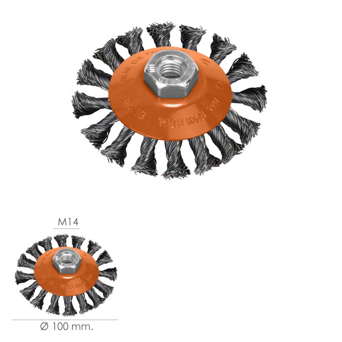 WOLFPACK LINEA PROFESIONAL Cepillo Oblicuo de Acero Trenzado M14 100 mm