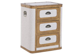 DKD Home Decor Cajonera Alpino 3 Cajones, Madera y Poliéster en Color Blanco y Marrón, Dimensiones 36 x 60 x 48 cm