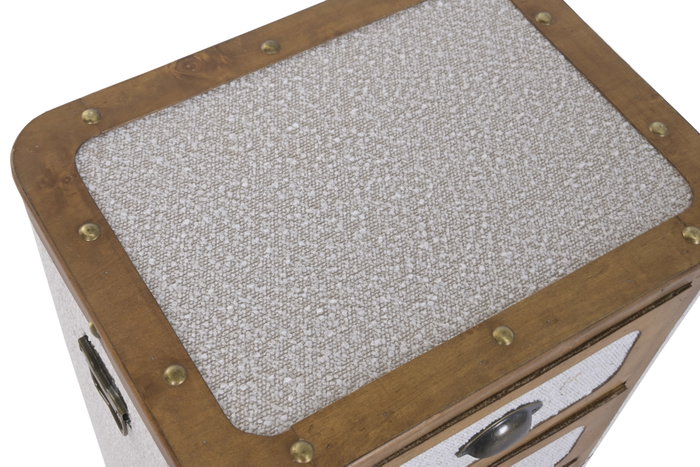 DKD Home Decor Cajonera Alpino 3 Cajones, Madera y Poliéster en Color Blanco y Marrón, Dimensiones 36 x 60 x 48 cm