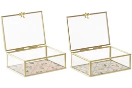 DKD Home Decor Joyero de Metal y Cristal Multicolor Surtido