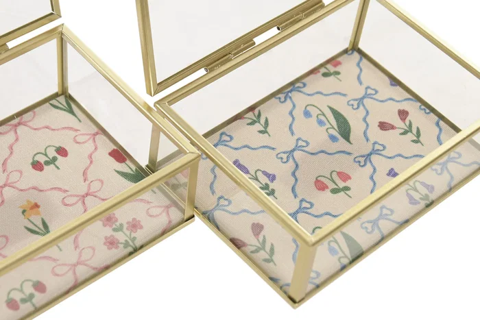 DKD Home Decor Joyero de Metal y Cristal Multicolor Surtido
