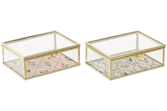 DKD Home Decor Joyero de Metal y Cristal Multicolor Surtido