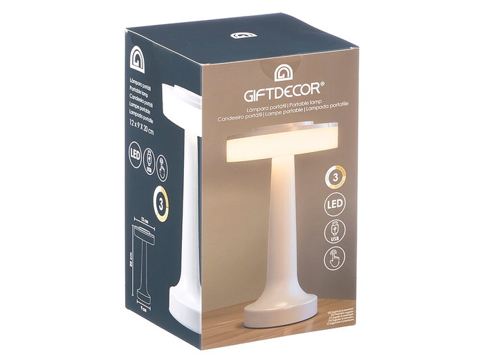 Giftdecor Lámpara Space de Sobremesa con Toque Táctil, Blanco, Luz LED Recargable USB-C, 5-6h Autonomía, 12 x 20 x 9 cm (Set de 8)
