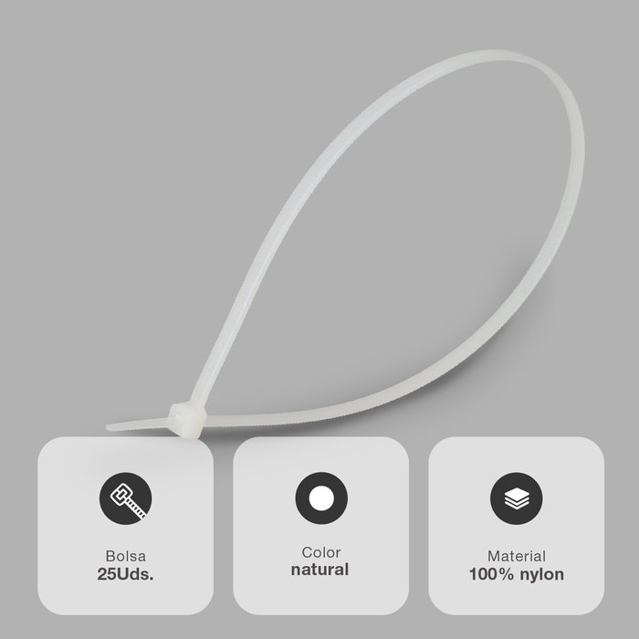 Hantums Bolsa de 25 bridas 100% nylon 140x3.6mm Natural Hantums Bolsa de 25 bridas 100% nylon 140x3.6mm Natural