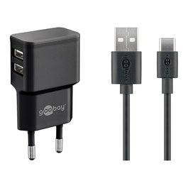 Goobay USB-C Dual Ladeset 2,4 A (negro) inevitable