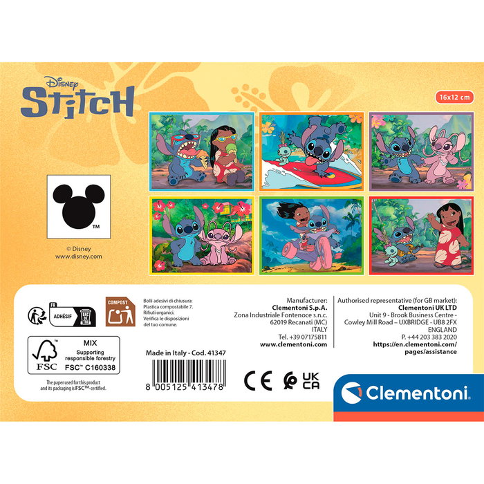Clementoni 41347 Cubos 12 Stitch, Puzzle de Cubos Disney con 12 Piezas para Crear 6 Imágenes, +3 Años