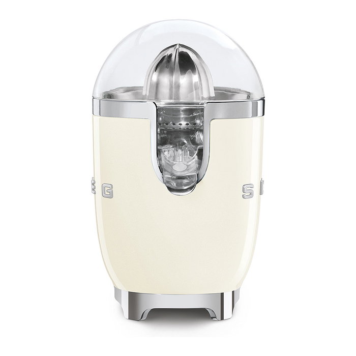 Smeg CJF11CREU Prensa de Cítricos Eléctrica, Función Antigoteo, Almacenamiento de Cable, Color Crema, 70W, Hecho de Acero Inoxidable y Plástico