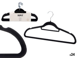 KIPIT Set de 24 Perchas Flocadas Negras 44,5x22cm