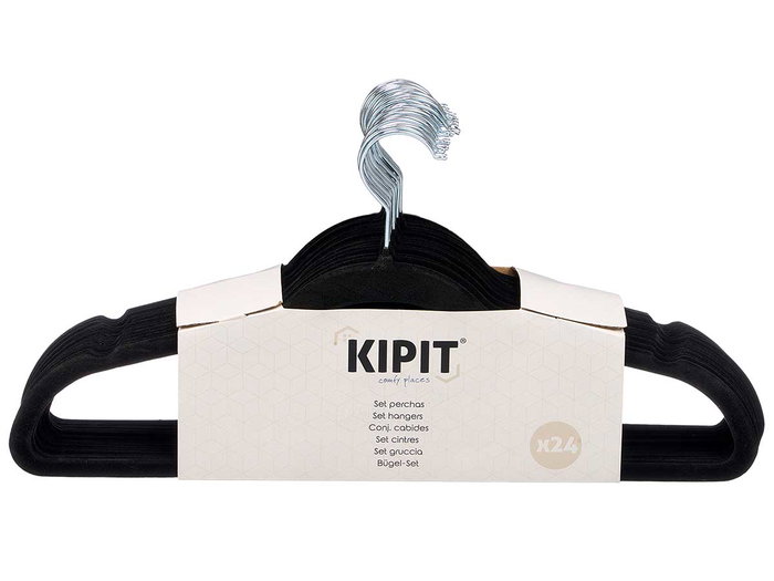 KIPIT Set de 24 Perchas Flocadas Negras 44,5x22cm KIPIT Set de 24 Perchas Flocadas Negras 44,5x22cm