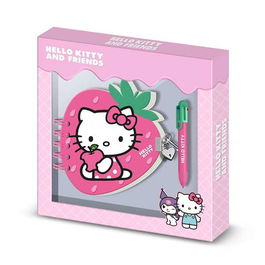 Karactermania Hello Kitty Diario + Boli Strawb 24x23x2,5cm con candado y llaves, 80 hojas y bolígrafo de 6 colores