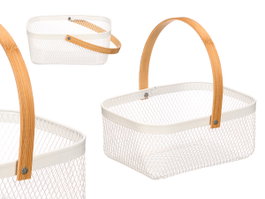 KINVARA Cesta Rectangular Blanco con Asa de Bambú