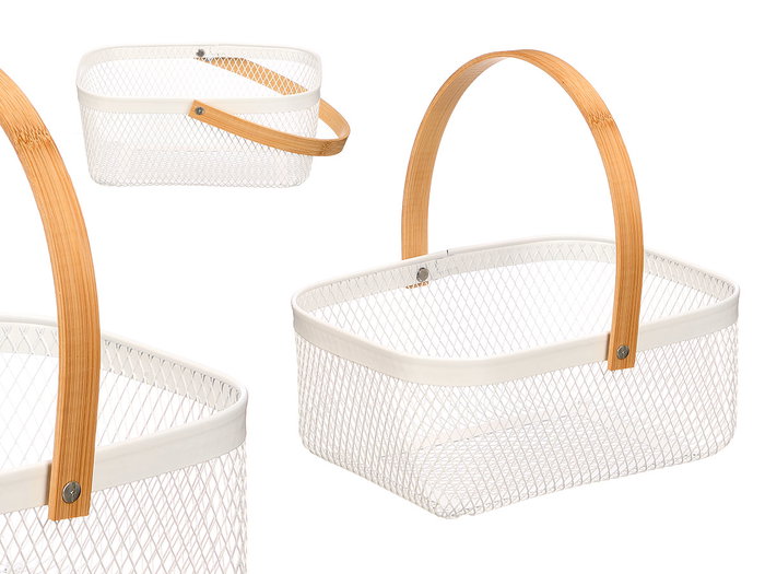 KINVARA Cesta Rectangular Blanco con Asa de Bambú KINVARA Cesta Rectangular Blanco con Asa de Bambú