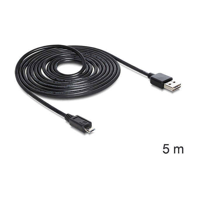 DeLOCK Cable EASY USB 2.0-A a Micro-B, 5 m, Negro