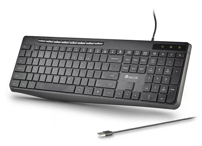 NGS Teclado SPECTRA USB Ultraslim Silencioso Multimedia con Teclas Planas y Diseño QWERTY Español 96% Negro para Hogar/Oficina