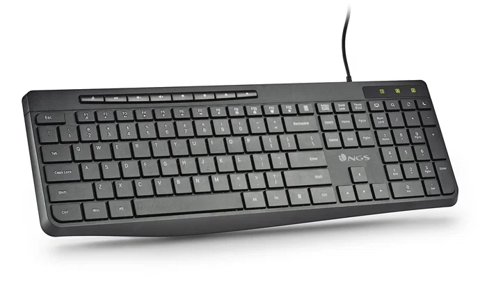 NGS Teclado SPECTRA USB Ultraslim Silencioso Multimedia con Teclas Planas y Diseño QWERTY Español 96% Negro para Hogar/Oficina