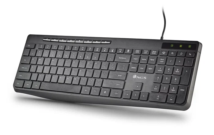 NGS Teclado SPECTRA USB Ultraslim Silencioso Multimedia con Teclas Planas y Diseño QWERTY Español 96% Negro para Hogar/Oficina