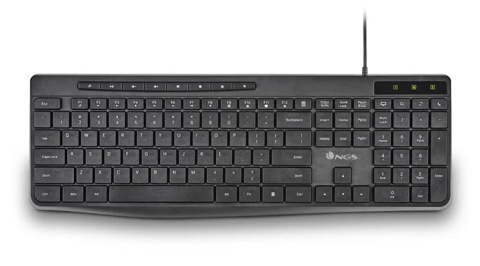 NGS Teclado SPECTRA USB Ultraslim Silencioso Multimedia con Teclas Planas y Diseño QWERTY Español 96% Negro para Hogar/Oficina