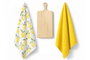 DKD Home Decor Set de 3 Paños de Algodón y Tabla de Madera de Pino Limones