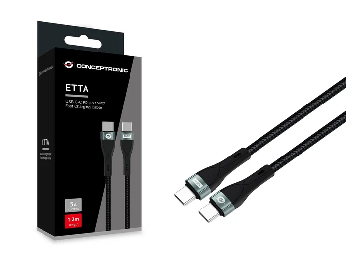 Conceptronic Cable USB-C a USB-C ETTA01B12 1,2 m 100W Negro Conceptronic Cable USB-C a USB-C ETTA01B12 1,2 m 100W Negro