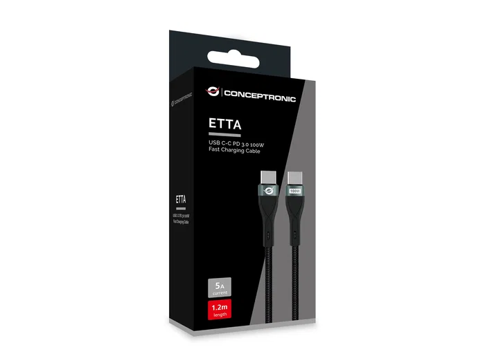 Conceptronic Cable USB-C a USB-C ETTA01B12 1,2 m 100W Negro Conceptronic Cable USB-C a USB-C ETTA01B12 1,2 m 100W Negro