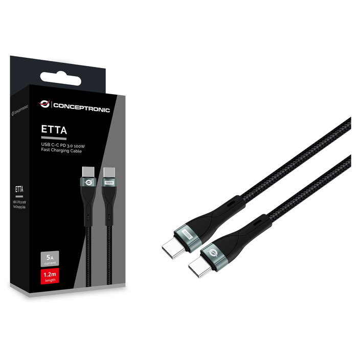 Conceptronic Cable USB-C a USB-C ETTA01B12 de 100 W, 1,2 m