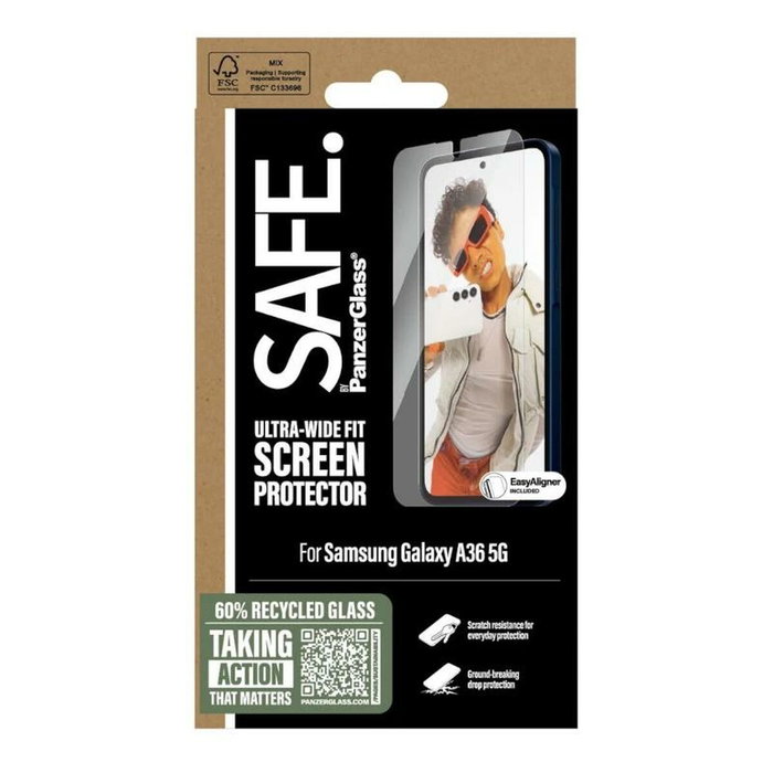 PanzerGlass SAFE. Protector de pantalla para Samsung Galaxy A36 5G Ultra-Wide Fit con EasyAligner
