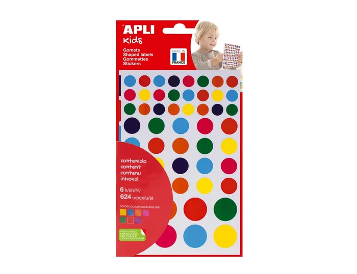 Apli Gomets de círculos autoadhesivos multicolor de 624 unidades