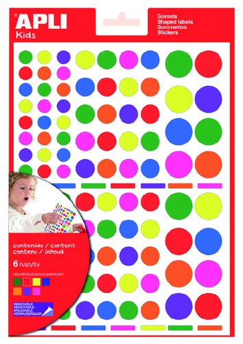 Apli Gomets de círculos autoadhesivos multicolor de 624 unidades