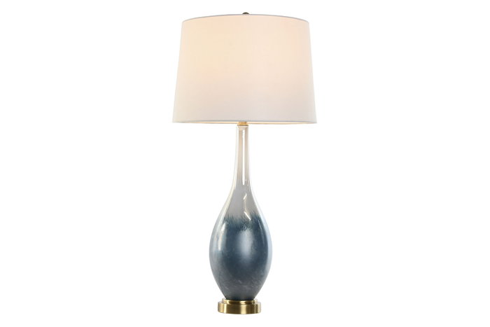 DKD Home Decor Lámpara Sobremesa Bicolor Azul Cristal y Lino 40 x 78 x 40 cm DKD Home Decor Lámpara Sobremesa Bicolor Azul Cristal y Lino 40 x 78 x 40 cm