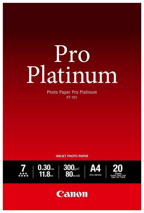 Canon Papel Fotográfico Pro Platinum PT-101 A4, 300 g/m², 20 Hojas