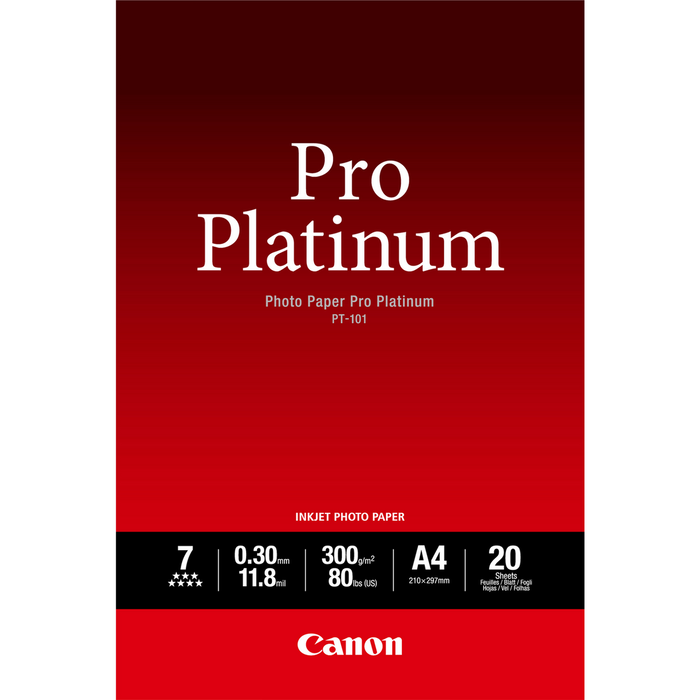 Canon Papel Fotográfico Pro Platinum PT-101 A4, 300 g/m², 20 Hojas