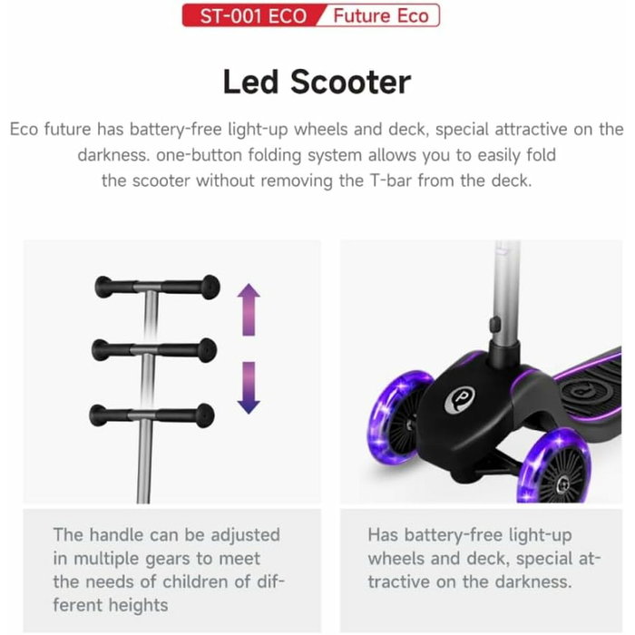 Ociotrends Patinete 3 ruedas Eco Future Scooter Plegable Con Luces Purple