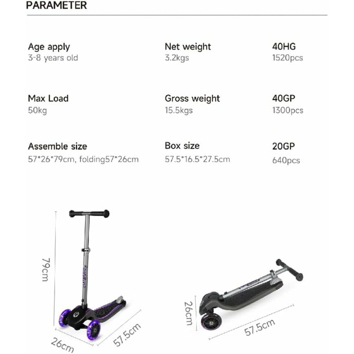 Ociotrends Patinete 3 ruedas Eco Future Scooter Plegable Con Luces Purple