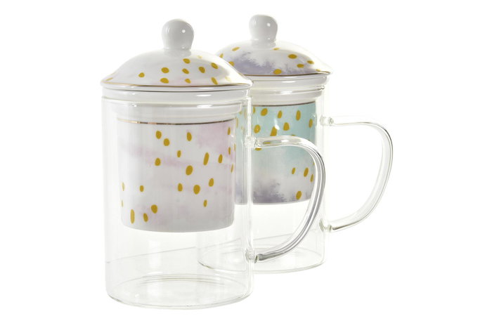 DKD Home Decor Tazas para Infusiones Bloom Surtido de 6 Unidades, 300 ml de Cristal y Porcelana