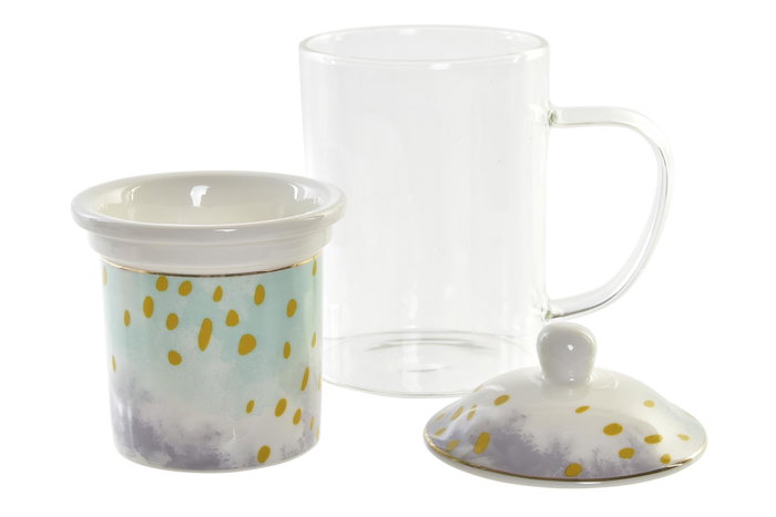 DKD Home Decor Tazas para Infusiones Bloom Surtido de 6 Unidades, 300 ml de Cristal y Porcelana