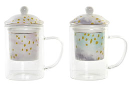 DKD Home Decor Tazas para Infusiones Bloom Surtido de 6 Unidades, 300 ml de Cristal y Porcelana