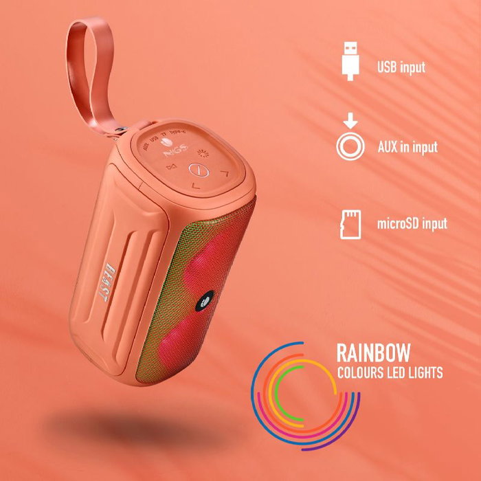 NGS Roller Beast Altavoz Bluetooth Portátil 32W con Radio FM y Ranura para Tarjeta SD