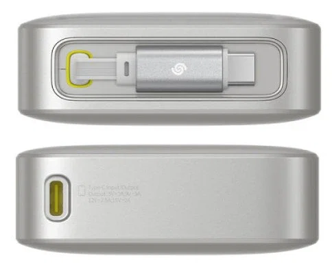 Baseus Power Bank 10000mAh 30W Retractable Cable, Carga Rápida PD QC, Color Gris