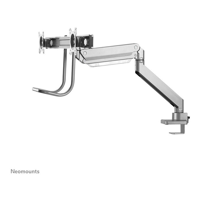 Newstar NEOMOUNTS NM-D775DXSILVER Brazo de monitor de escritorio, 2 pantallas 10-32 pulgadas (81,3 cm), soporte de gas, 8 kg, 100x100/75x75 mm, giro 360 grados, color plata