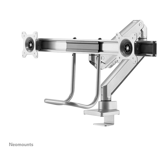 Newstar NEOMOUNTS NM-D775DXSILVER Brazo de monitor de escritorio, 2 pantallas 10-32 pulgadas (81,3 cm), soporte de gas, 8 kg, 100x100/75x75 mm, giro 360 grados, color plata