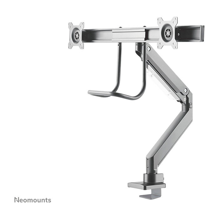 Newstar NEOMOUNTS NM-D775DXSILVER Brazo de monitor de escritorio, 2 pantallas 10-32 pulgadas (81,3 cm), soporte de gas, 8 kg, 100x100/75x75 mm, giro 360 grados, color plata