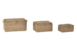 DKD Home Decor Cesta Balines Seagrass y Hierro Natural 35 x 26 x 52 cm Set de 3