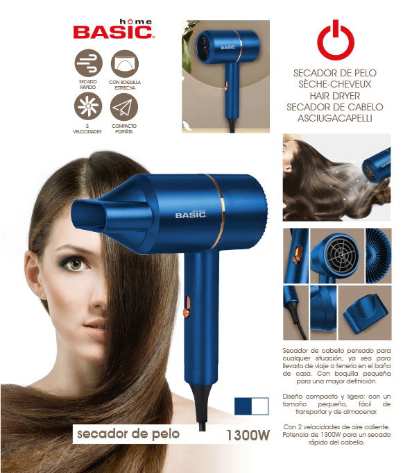 Inde Secador Pelo 1300W 7 cm (Ancho) x 25 cm (Alto) x 13 cm (Largo) (6 Unidades)