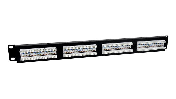 PHASAK PU 2421 - Panel de Parcheo/Patch Panel 19", 24 Puertos Cat.6A UTP RJ45 Dual, Diseño 1U para Rack, Color Negro
