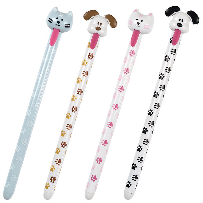 Jeux 2 momes Bolígrafo My Funny Papet con Lengua de Mascota, Modelos Surtidos Gato Gris Blanco Perro Orejas Marrones Negras