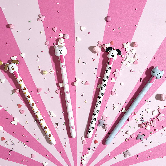 Jeux 2 momes Bolígrafo My Funny Papet con Lengua de Mascota, Modelos Surtidos Gato Gris Blanco Perro Orejas Marrones Negras